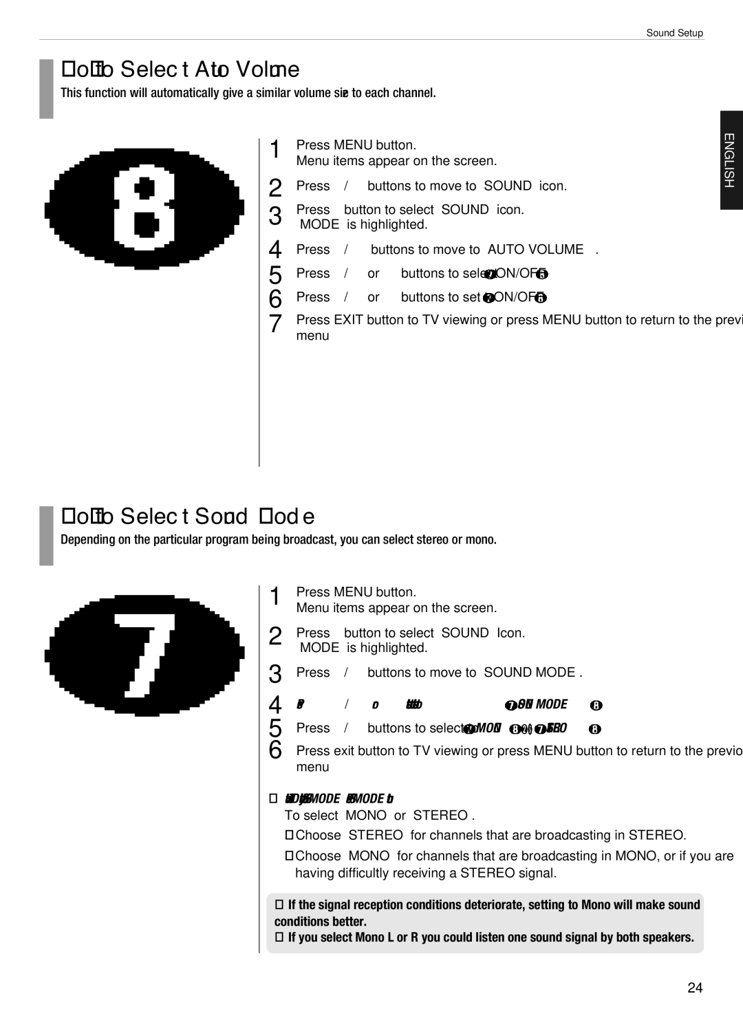 Hyundai E320D, E460D, E260D manual How to Select Auto Volume, How to Select Sound Mode, Press / buttons to select to Mono 