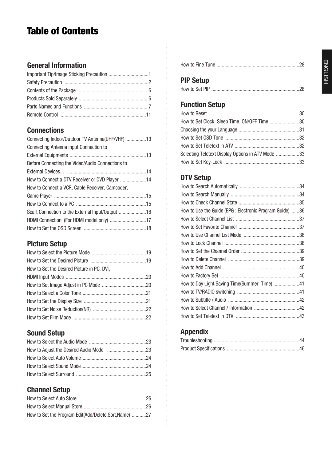 Hyundai E420D, E460D, E260D, E320D, E370D manual Table of Contents 