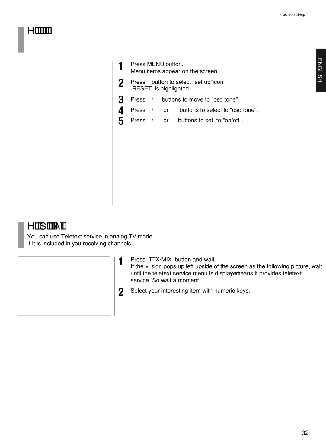 Hyundai E460D, E260D, E320D, E420D, E370D manual How to set osd tone, How to Set Teletext in ATV 