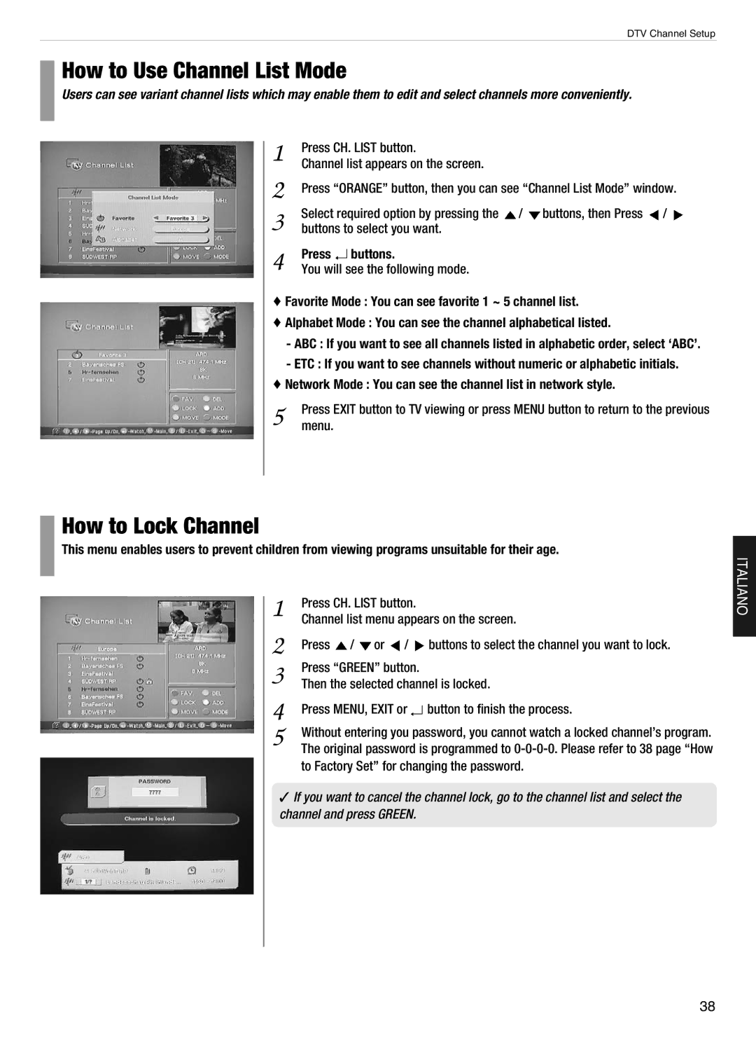 Hyundai E260D, E460D, E320D, E420D, E370D manual How to Use Channel List Mode, How to Lock Channel, Press Buttons 