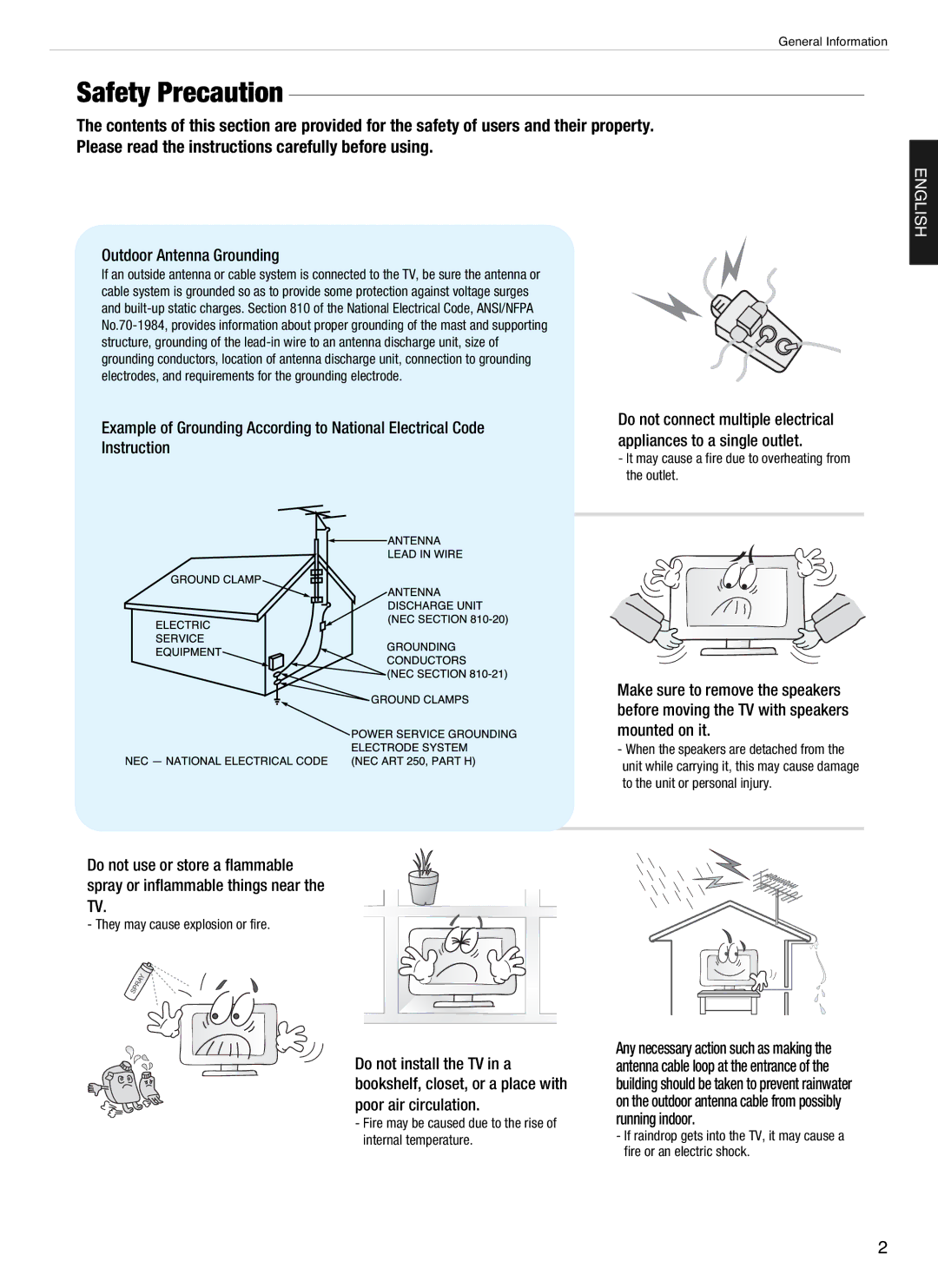 Hyundai E460D, E260D, E320D, E420D, E370D manual Safety Precaution, Outdoor Antenna Grounding 