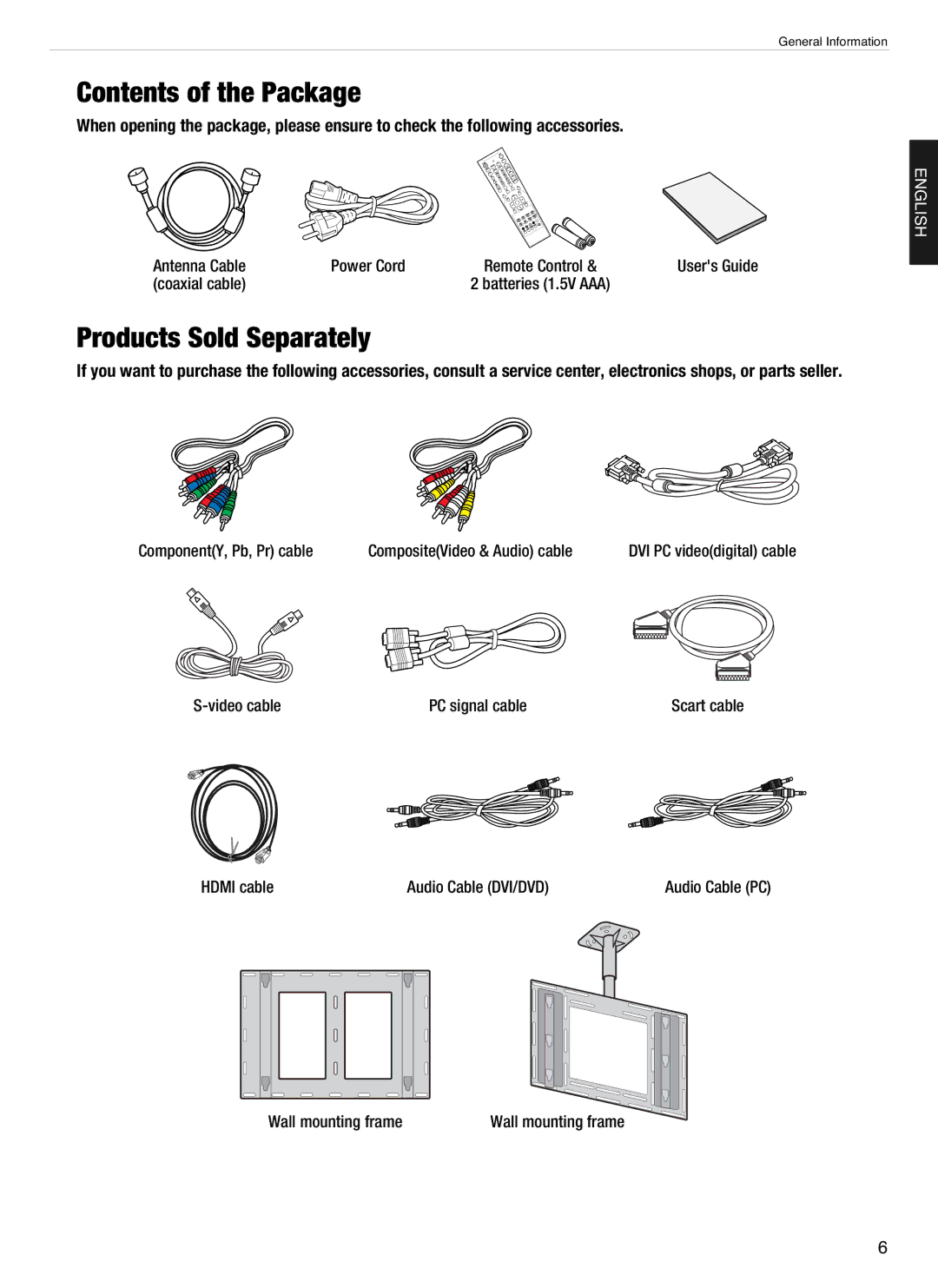 Hyundai E370D, E460D, E260D, E320D, E420D manual Contents of the Package, Products Sold Separately 