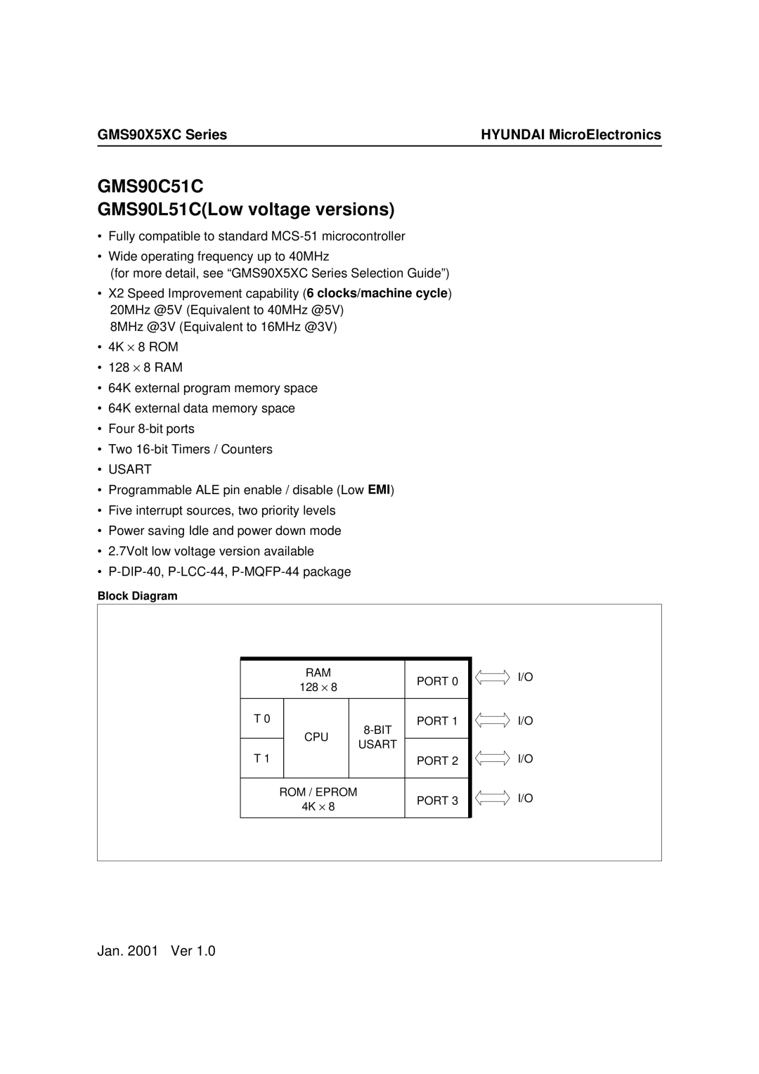 Hyundai GMS90X52C, GMS90X51C, GMS90X54C user manual GMS90C51C, Block Diagram 