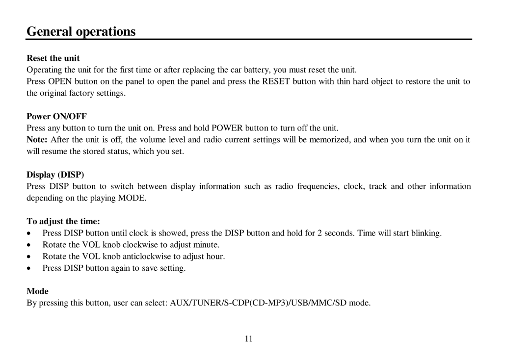 Hyundai H- CDM8039 instruction manual General operations 