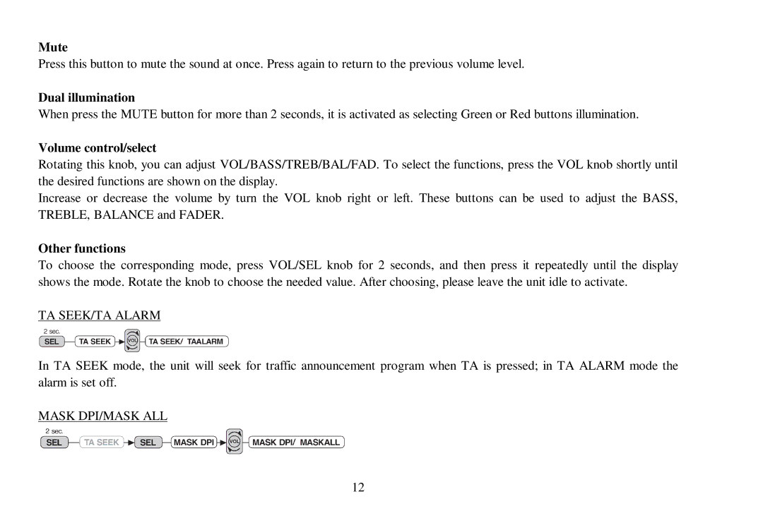 Hyundai H- CDM8039 instruction manual Mute, Dual illumination, Volume control/select, Other functions 