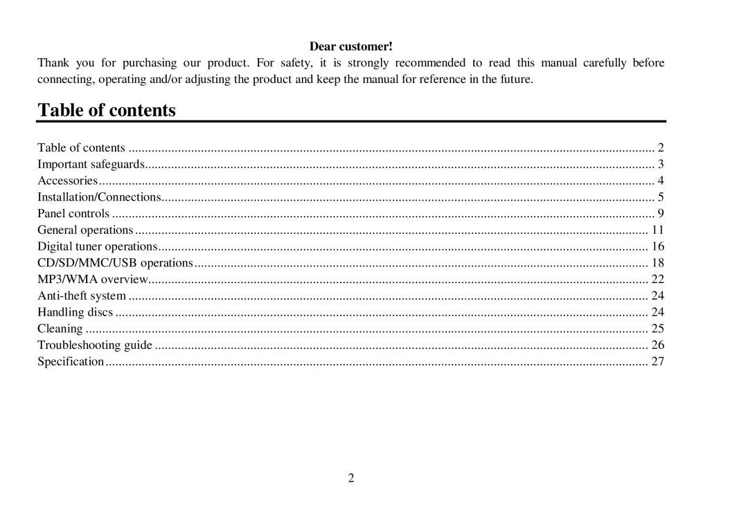 Hyundai H- CDM8039 instruction manual Table of contents 