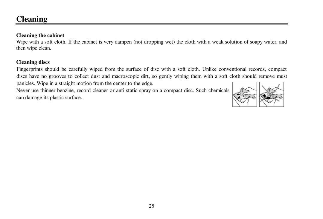 Hyundai H- CDM8039 instruction manual Cleaning the cabinet, Cleaning discs 