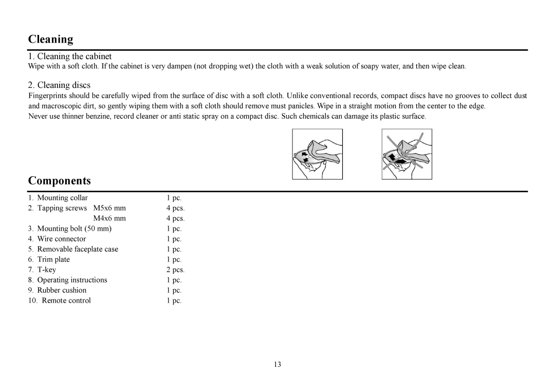 Hyundai H- CDM8053 instruction manual Components, Cleaning the cabinet, Cleaning discs 