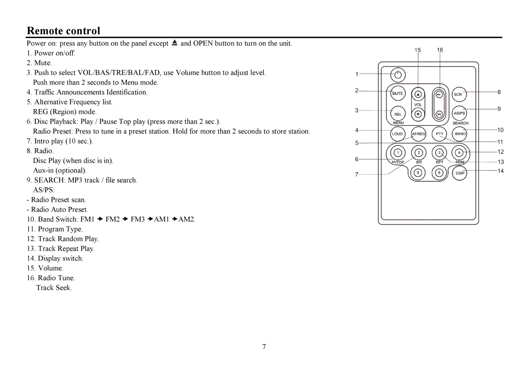 Hyundai H- CDM8053 instruction manual Remote control 