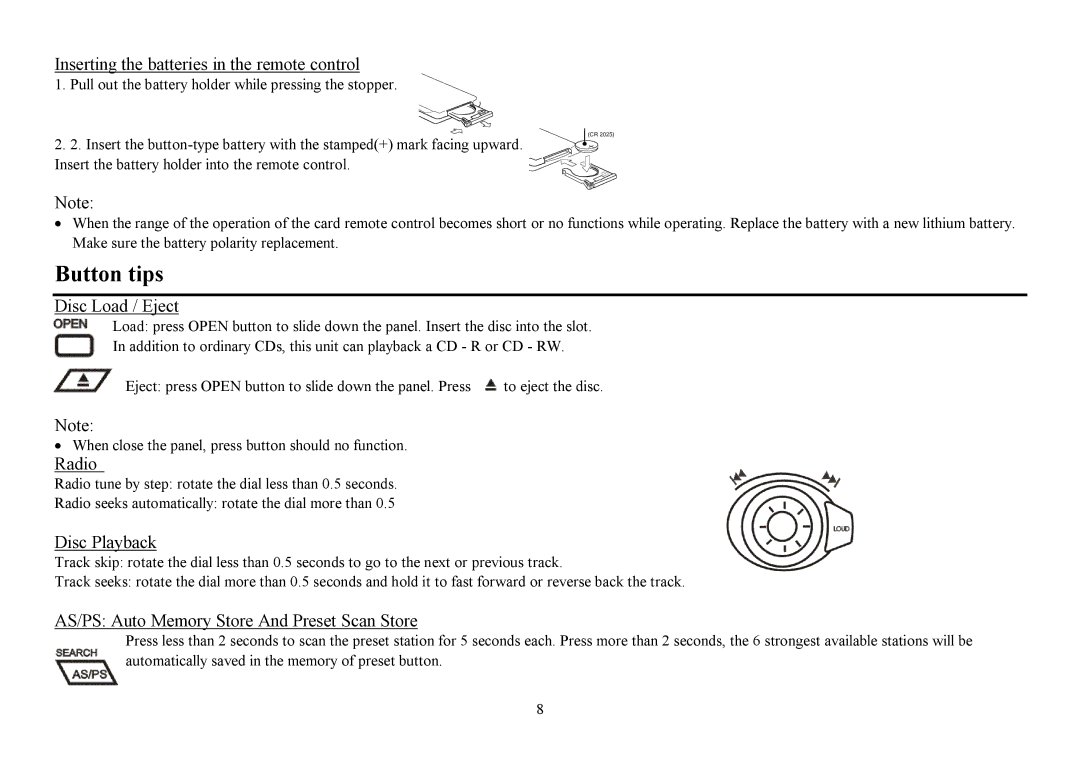 Hyundai H- CDM8053 instruction manual Button tips 