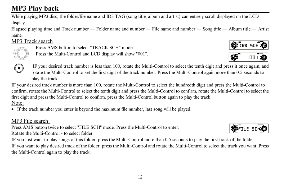 Hyundai H- CDM8059 instruction manual MP3 Play back, MP3 Track search, MP3 File search 