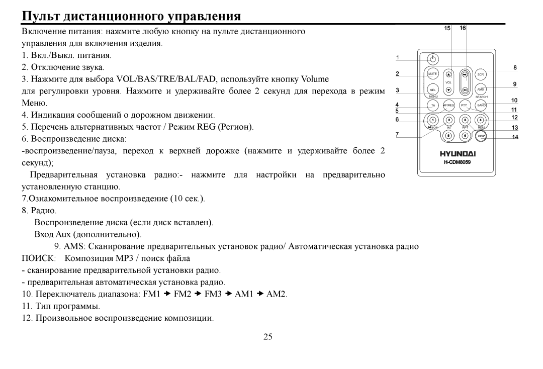 Hyundai H- CDM8059 instruction manual Пульт дистанциοннοгο управления 