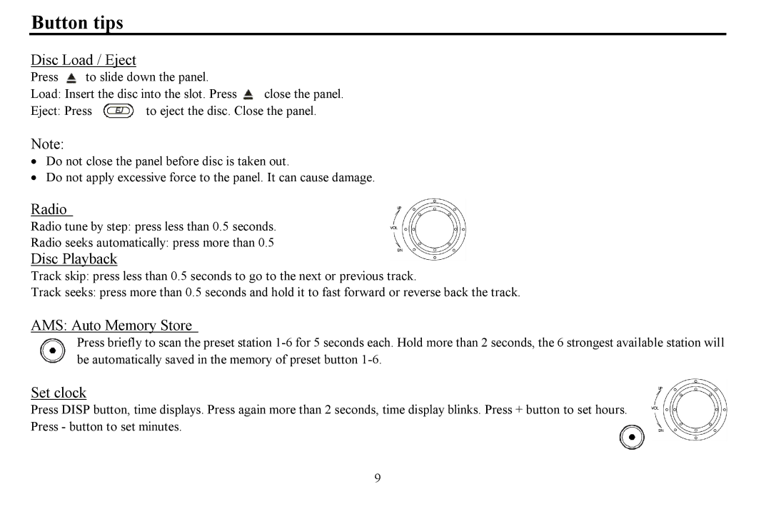 Hyundai H- CDM8059 instruction manual Button tips 