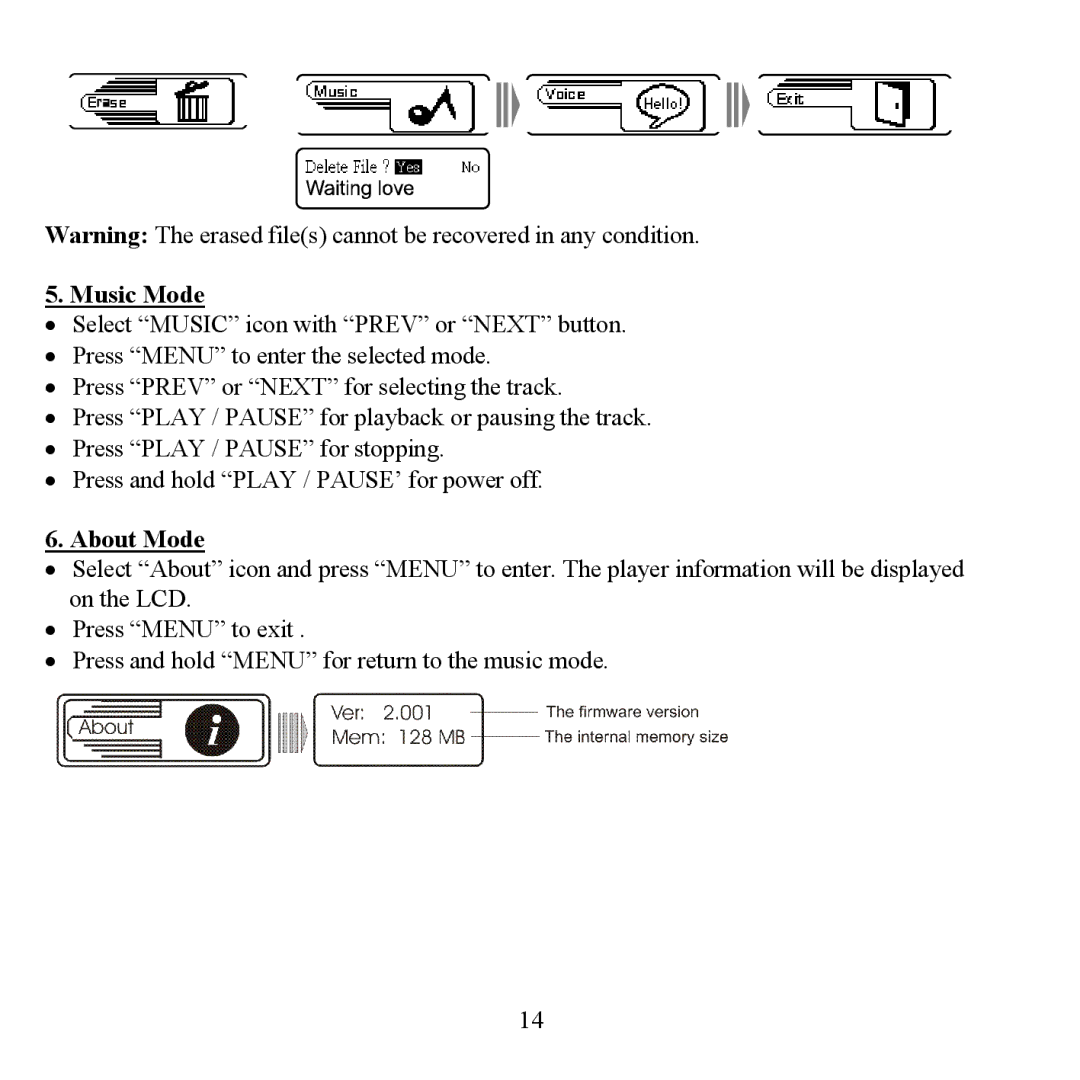 Hyundai H- F1380 instruction manual Music Mode, About Mode 