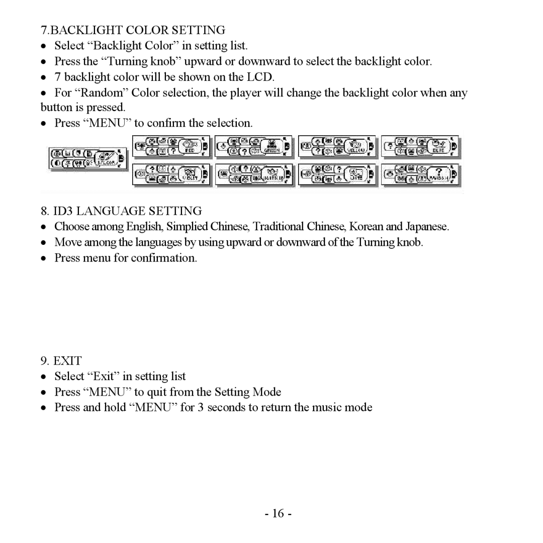 Hyundai H- F2562 instruction manual Backlight Color Setting 