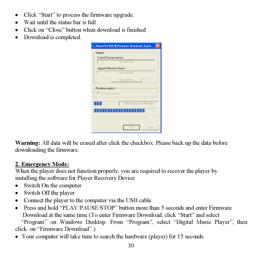 Hyundai H- F2562 instruction manual Emergency Mode 