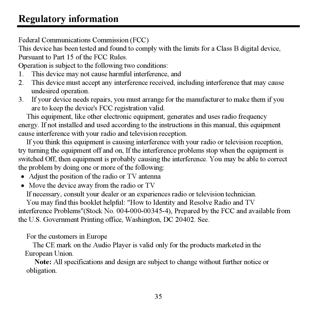 Hyundai H- F2562 instruction manual Regulatory information 