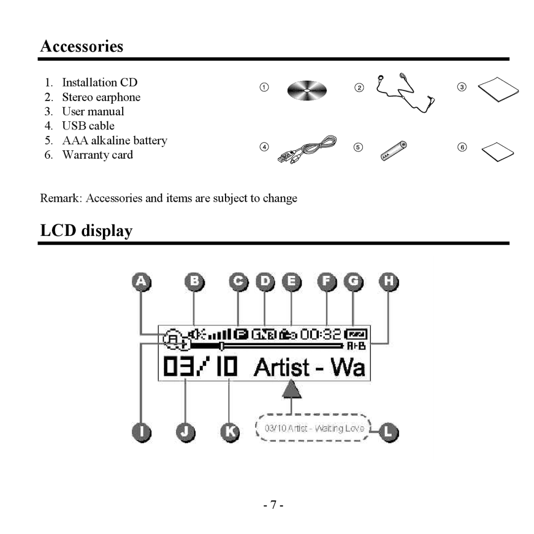 Hyundai H- F2562 instruction manual Accessories, LCD display 