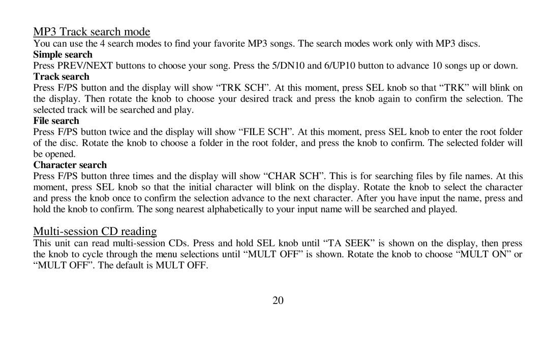 Hyundai H-CDM8010 instruction manual MP3 Track search mode, Multi-session CD reading 