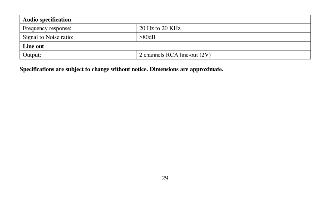 Hyundai H-CDM8010 instruction manual Audio specification, Line out 