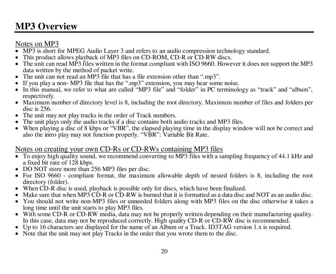 Hyundai H-CDM8019 instruction manual MP3 Overview 