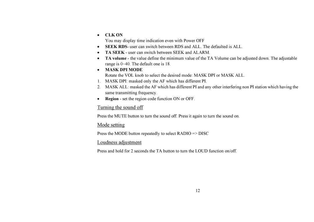 Hyundai H-CDM8031 instruction manual Turning the sound off, Mode setting, Loudness adjustment 