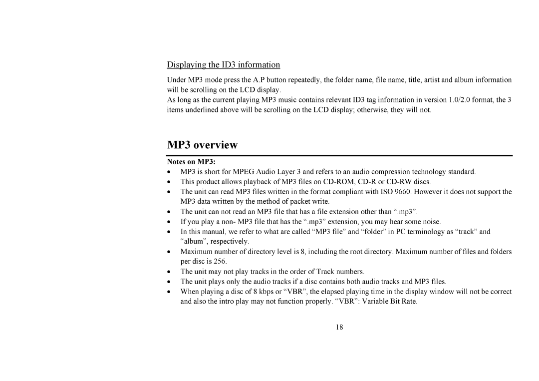 Hyundai H-CDM8031 instruction manual MP3 overview, Displaying the ID3 information 