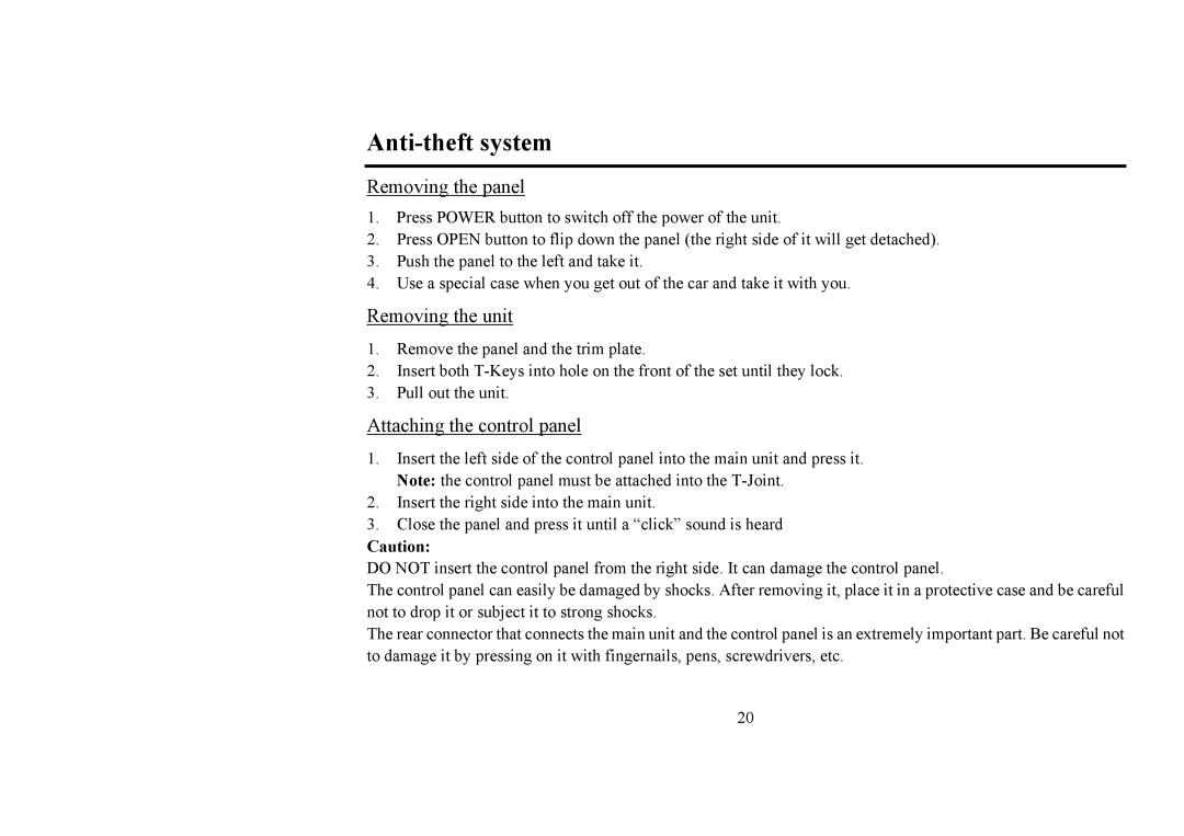 Hyundai H-CDM8031 instruction manual Anti-theft system, Removing the panel, Removing the unit, Attaching the control panel 