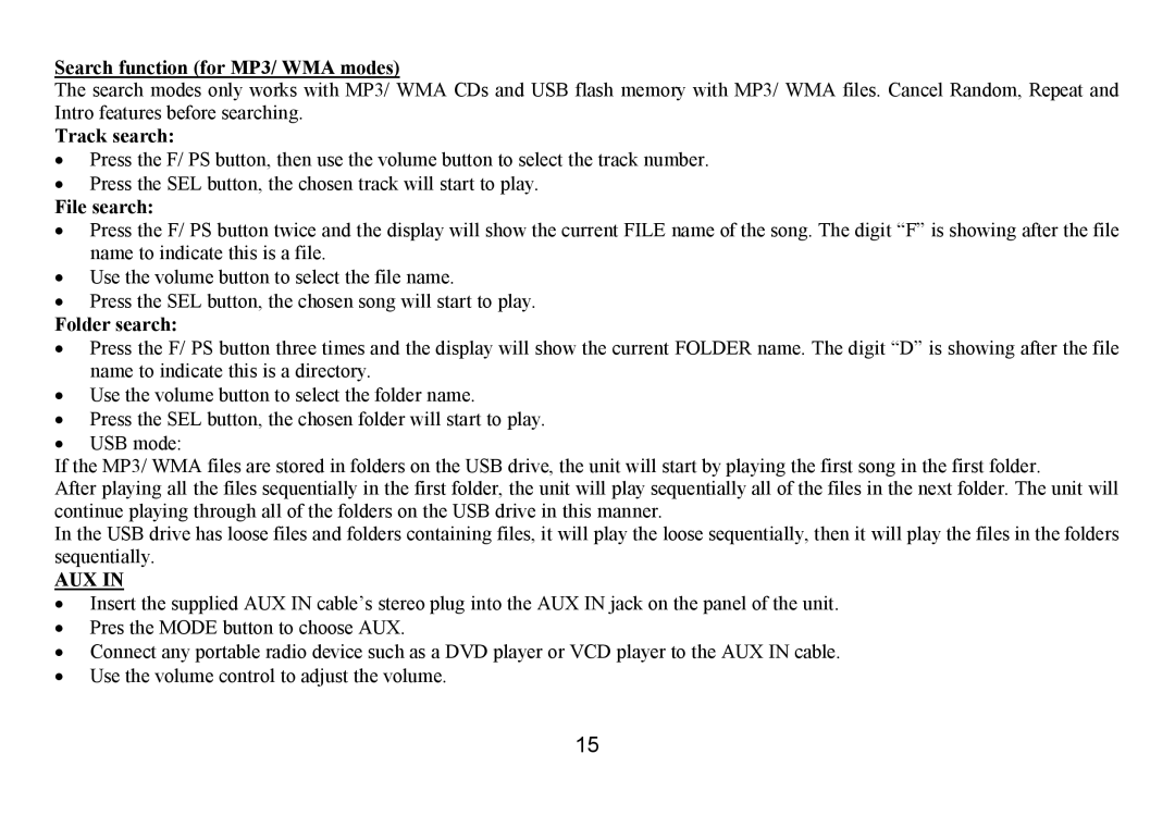 Hyundai H-CDM8035 instruction manual Search function for MP3/ WMA modes, Track search, File search, Folder search 