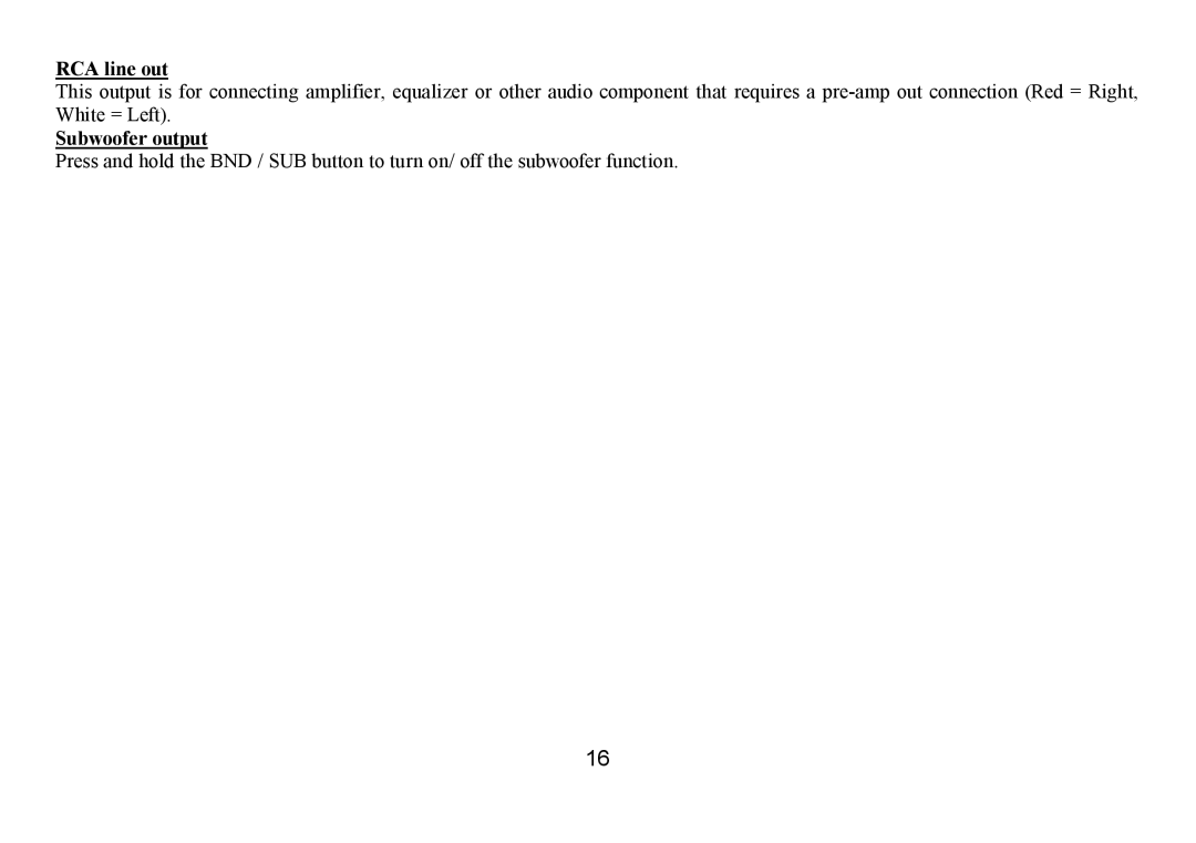 Hyundai H-CDM8035 instruction manual RCA line out, Subwoofer output 