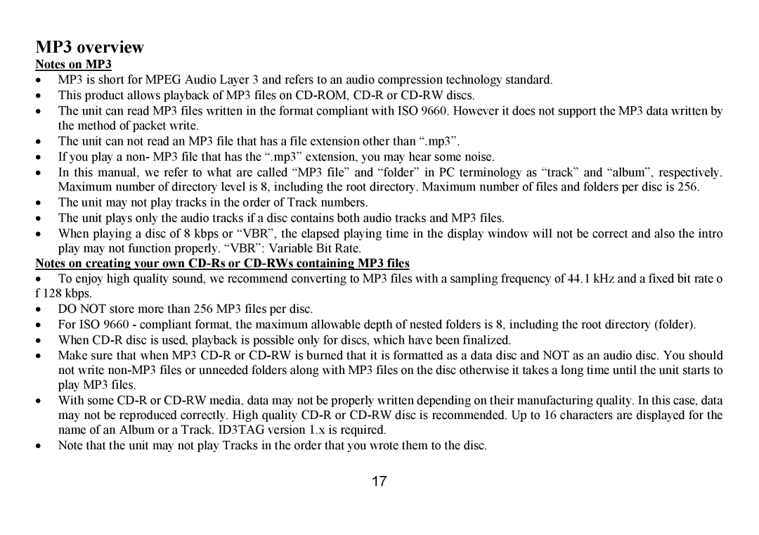 Hyundai H-CDM8035 instruction manual MP3 overview 