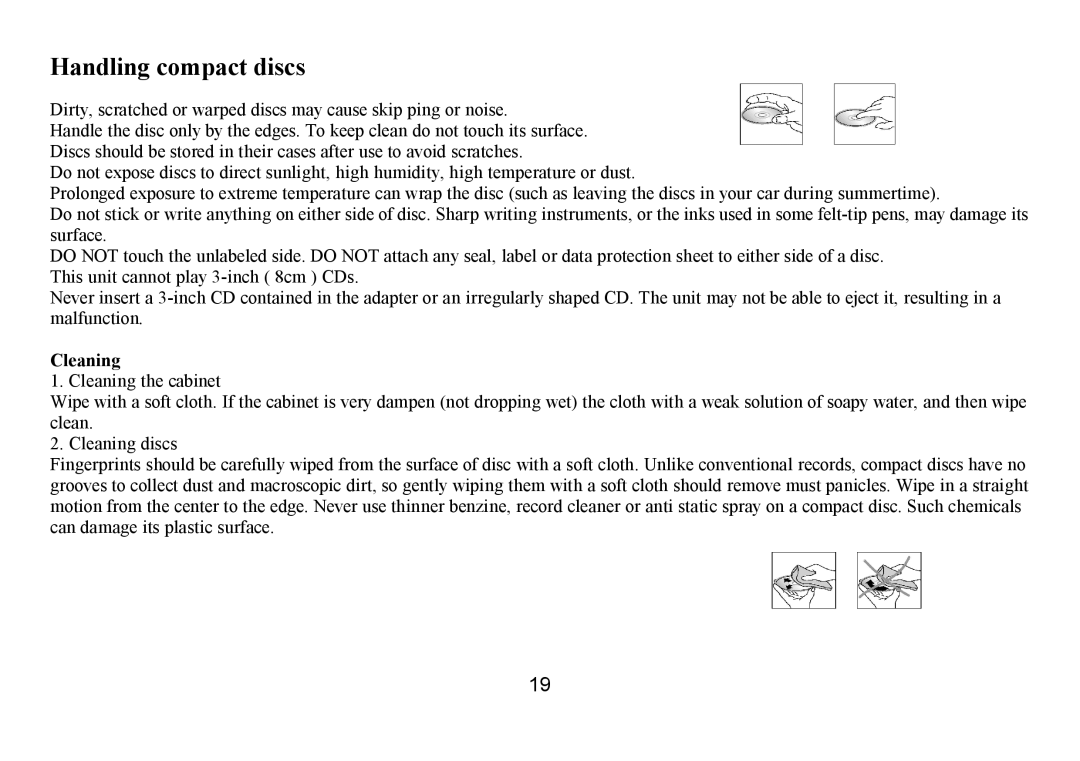 Hyundai H-CDM8035 instruction manual Handling compact discs, Cleaning 
