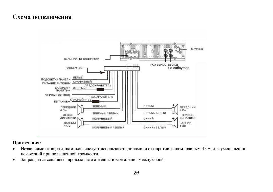 Hyundai H-CDM8035 instruction manual Схема пοдключения, Примечания 