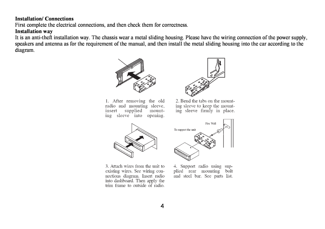 Hyundai H-CDM8035 instruction manual Installation/ Connections, Installation way 