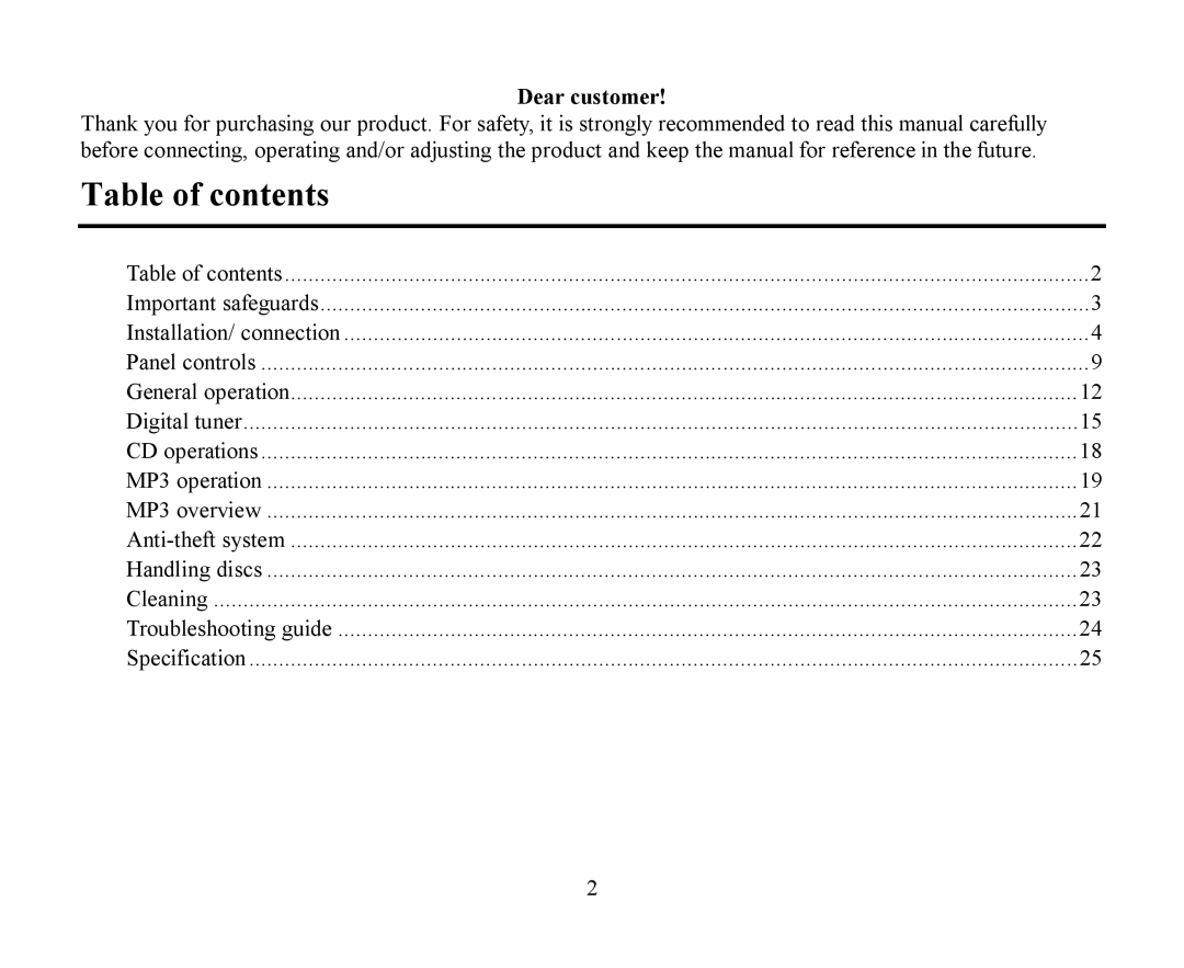 Hyundai H-CDM8042 instruction manual Table of contents 