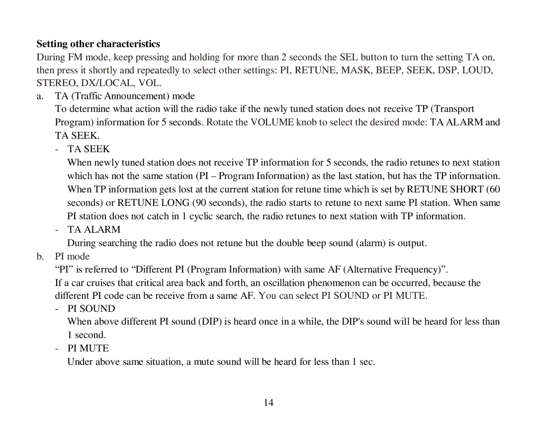 Hyundai H-CDM8043 instruction manual Setting other characteristics, TA Seek 