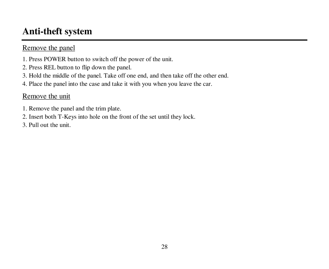 Hyundai H-CDM8043 instruction manual Anti-theft system, Remove the panel, Remove the unit 