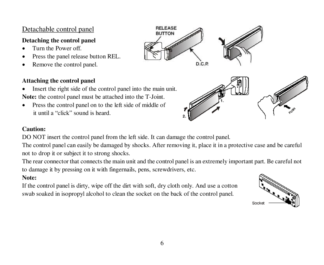 Hyundai H-CDM8043 instruction manual Detachable control panel, Detaching the control panel, Attaching the control panel 