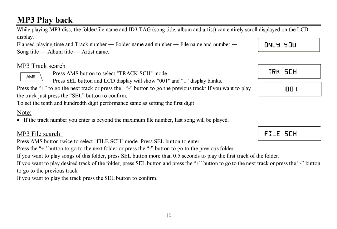 Hyundai H-CDM8061 instruction manual MP3 Play back, MP3 Track search, MP3 File search 