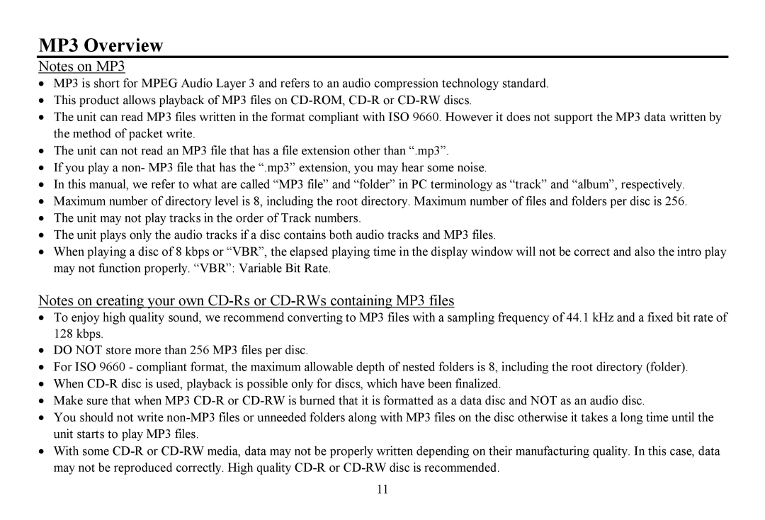 Hyundai H-CDM8061 instruction manual MP3 Overview 