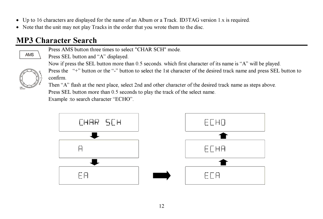 Hyundai H-CDM8061 instruction manual MP3 Character Search 