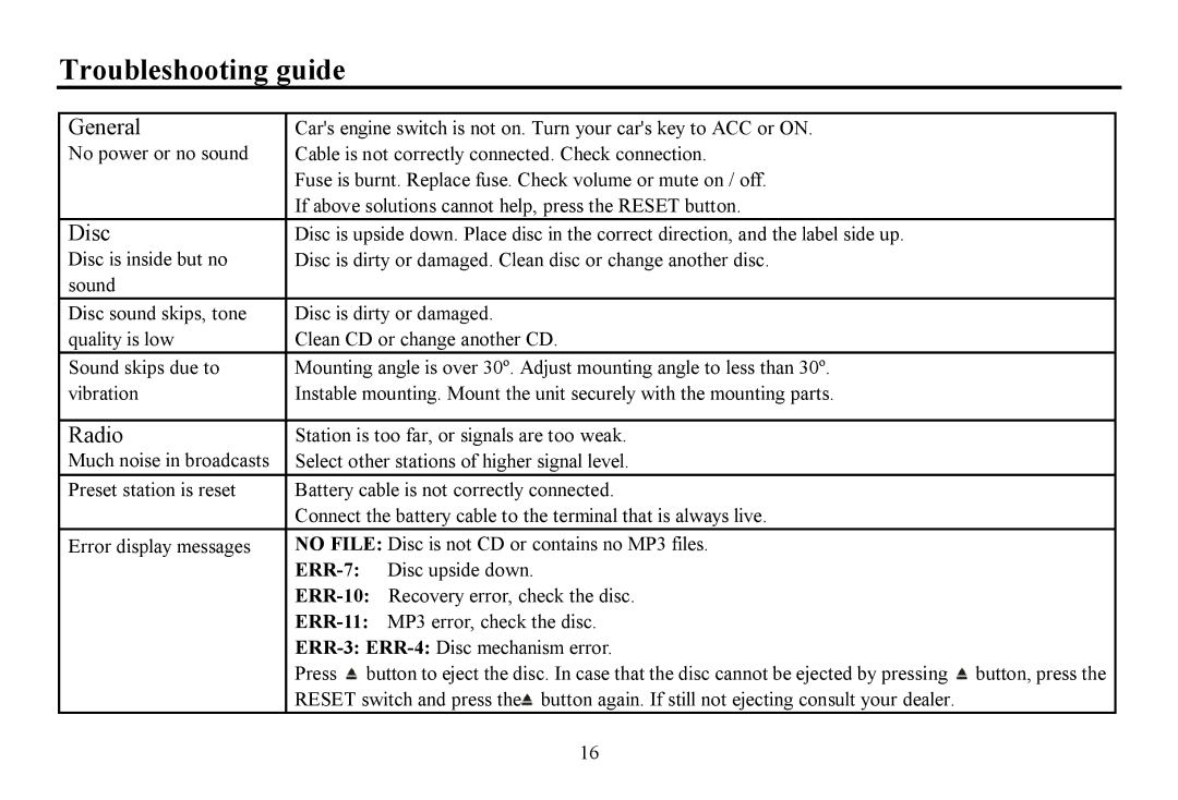 Hyundai H-CDM8061 instruction manual Troubleshooting guide, General, Disc 