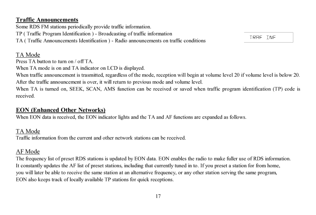 Hyundai H-CDM8064 instruction manual Traffic Announcements 