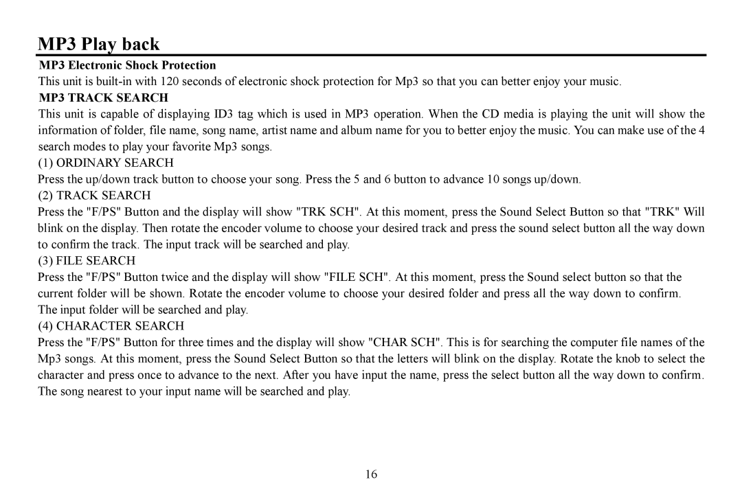 Hyundai H-CDM8070, CD/MP3-Receiver instruction manual MP3 Play back, MP3 Electronic Shock Protection 