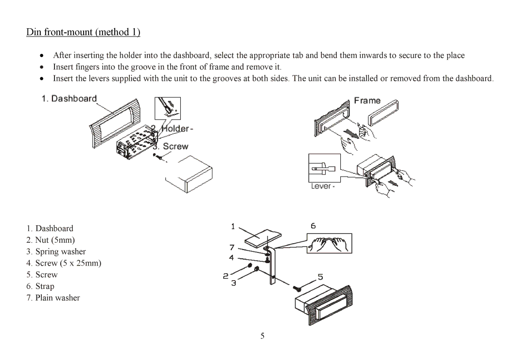 Hyundai CD/MP3-Receiver, H-CDM8070 instruction manual Din front-mount method 