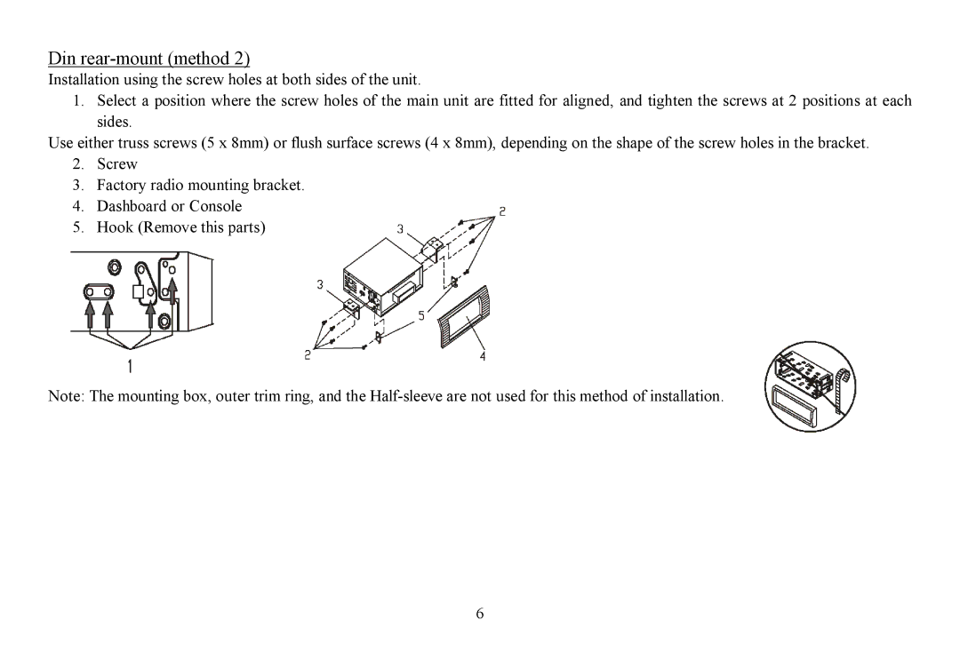 Hyundai H-CDM8070, CD/MP3-Receiver instruction manual Din rear-mount method 