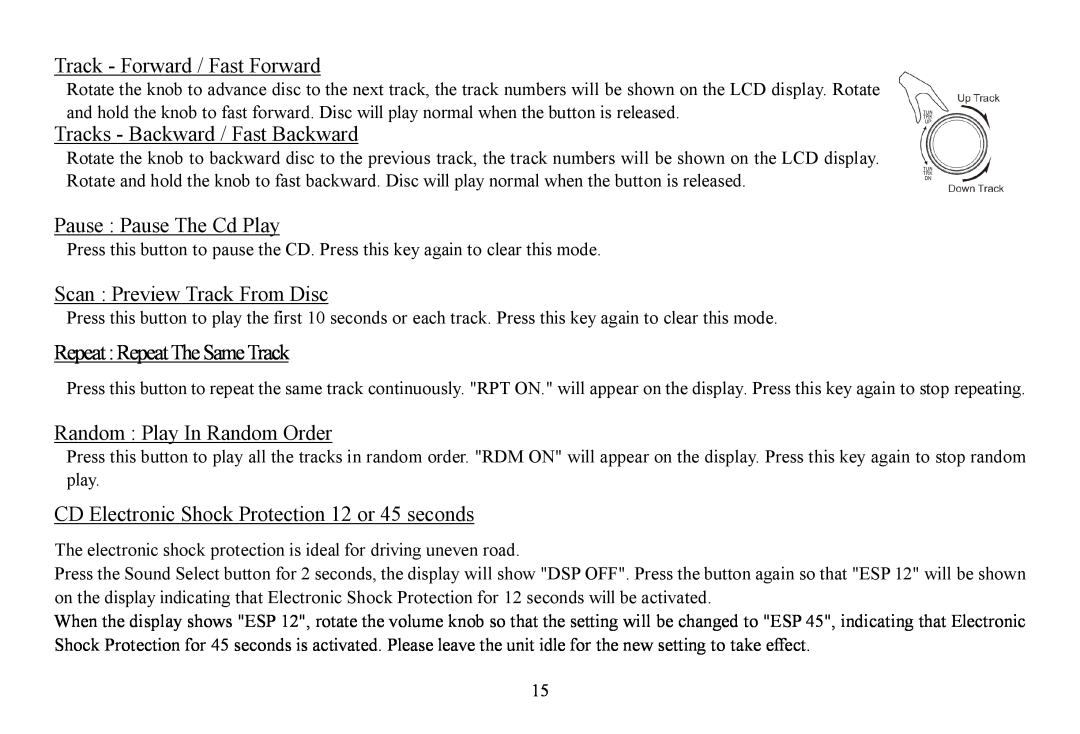 Hyundai CD/MP3-Receiver Track - Forward / Fast Forward, Tracks - Backward / Fast Backward, Pause Pause The Cd Play 