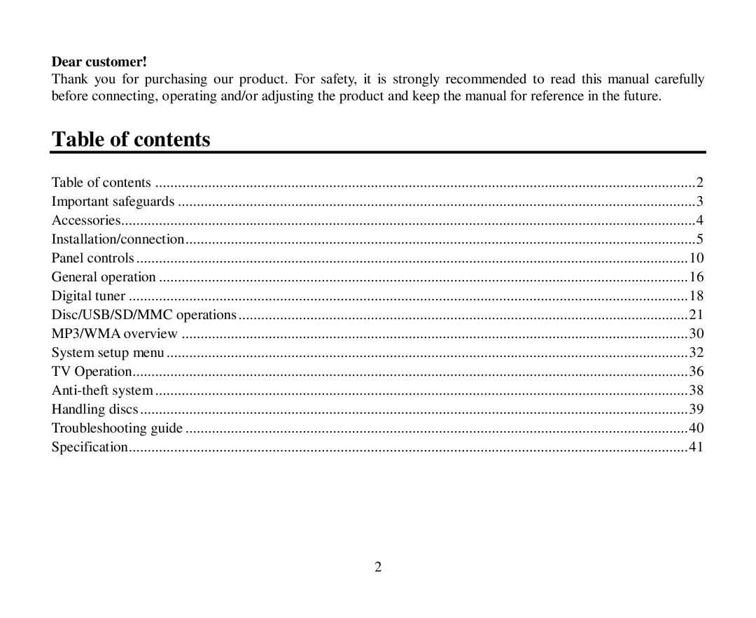 Hyundai H-CMD4004 instruction manual Table of contents 