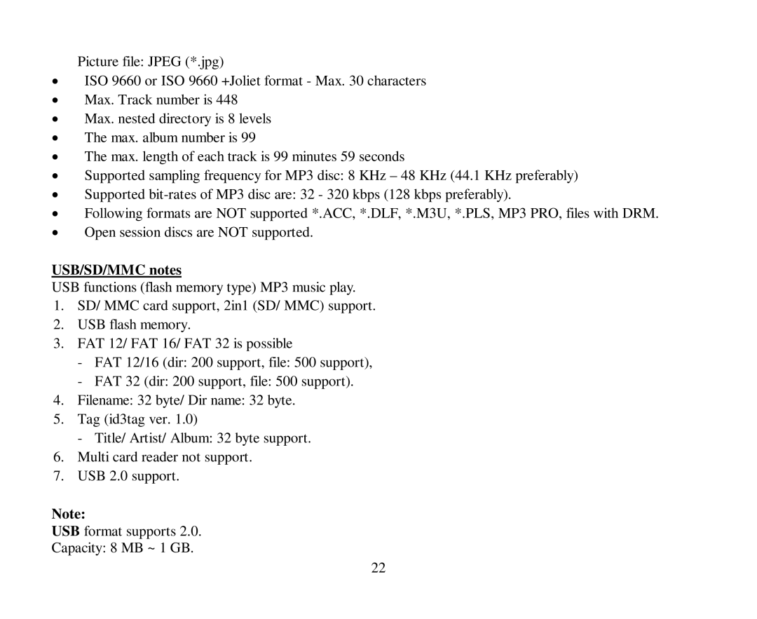 Hyundai H-CMD4004 instruction manual USB/SD/MMC notes 