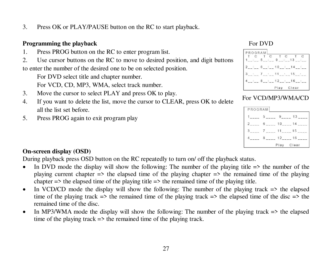 Hyundai H-CMD4004 instruction manual Programming the playback, On-screen display OSD 